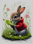 A Charming Bunny In Stylish Red Jacket Nibbling On Fresh Green Lettuce. Animal Ai Art