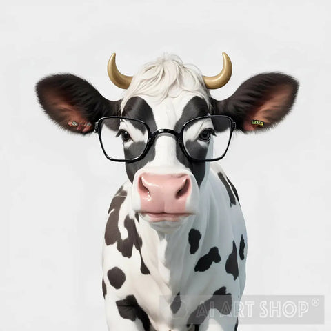 A Cow With Small Square Glasses Looking Amused Full Body Is Isolated On A White Background Animal Ai