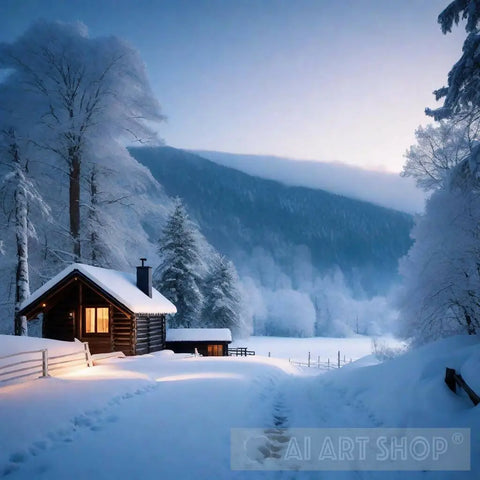 A Cozy Cabin In The Distance And Warm Fire Crackling Hearth Ai Artwork