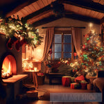 A Cozy Christmas Cottage With A Warm Fire Burning Ai Artwork