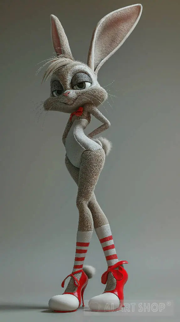 Humanoid Fluffy Rabbit A cute cartoon humanoid rabbit, referencing the style of Bugs Bunny