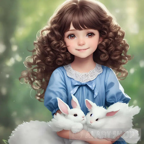 A Cute Little Girl With Her Pets Portrait Ai Art