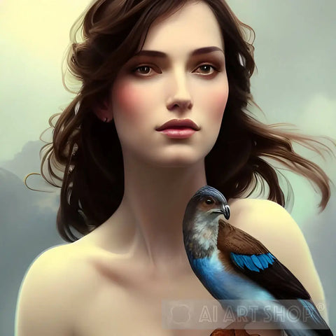 A Damsel And Her Bird 1 Ai Artwork