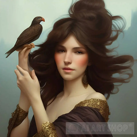 A Damsel And Her Bird 2 Ai Artwork