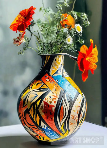 A Different And Beautiful Vase With Shapes Painted On It Ai Artwork