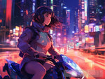 A Dynamic Scene Featuring A Confident Woman Standing On Sleek Motorbike Ai Artwork