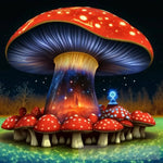 A Family Scene Of Red Amanita Muscaria Mushrooms Depicts Universe As A Part One Large Mushroom. Ai