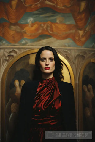 A Fashion Shot Of A Woman Wearing Red And Black Portrait Ai Art