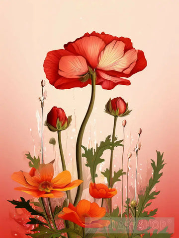 A Field Of Red And Orange Poppies Ai Artwork