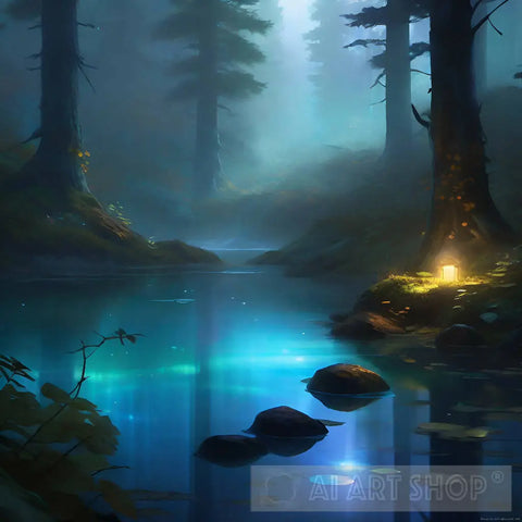 A Forest Pond Nature Ai Art