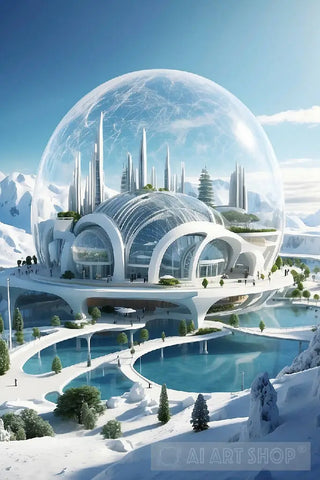 A Futuristic Ice Town On North Pole. Architecture Ai Art