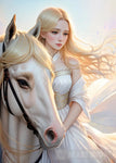 A Girl Riding A Horse With White Dress And Blonde Hair Ai Painting