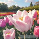 A Girl Standing Among The Tulips. Landscape Ai Art