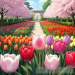 A Girl Standing Among The Tulips. Landscape Ai Art