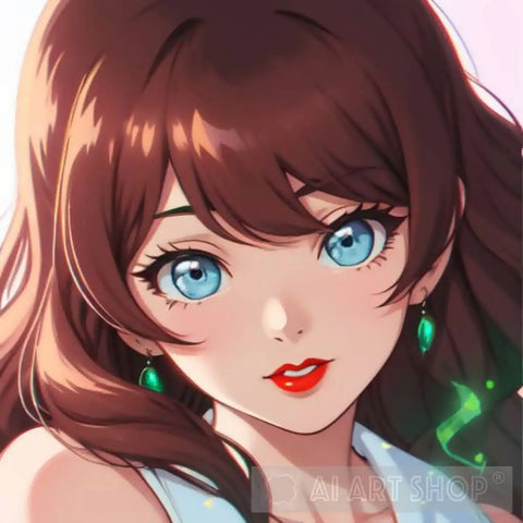 A Girl With Brown Hair And Blue Eyes. Portrait Ai Art