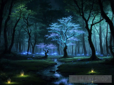 A Glowing Tree In The Mysterious Forest Nature Ai Art