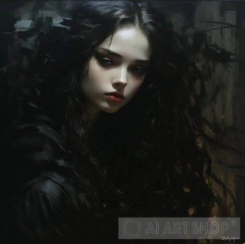 A Gothic Girl Emerges From The Depths Of Darkness Ai Painting