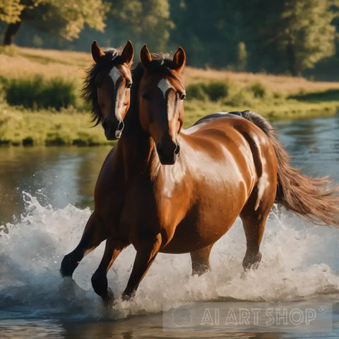 A Horse Running In The Water Ai Artwork