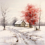 A House With Red Tree Landscape Ai Art