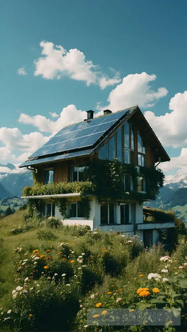 A House With Solar Panel On The Roof Landscape Ai Art