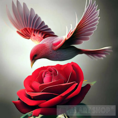 A Hummingbird Flying Over Rose Nature Ai Art