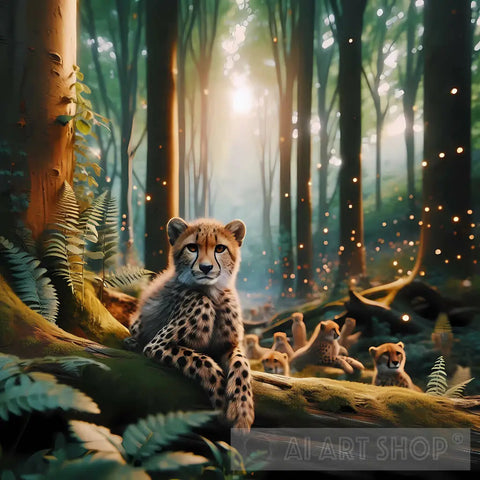 A Lion Sitting In The Forest Ai Painting