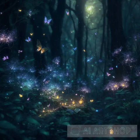 A Lot Of Beautiful Fairies Fireflies Dragonflies And Butterflies In Lush Magical Forest Nature Ai