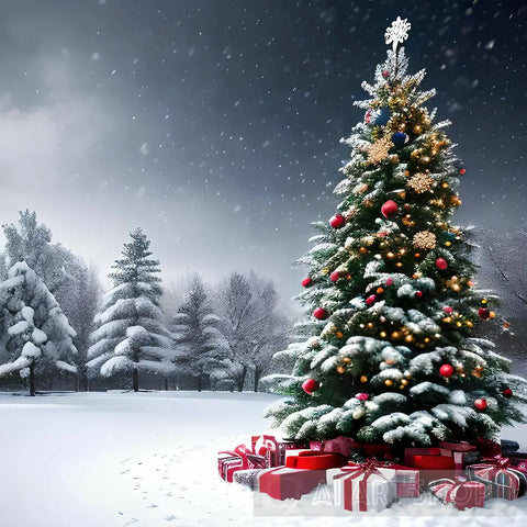 A Majestic Christmas Tree In Winter Nature Ai Art