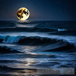 A Majestic Full Moon Rises Above The Vast Expanse Of Ocean Ai Artwork