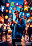 A Man Looking At A Phone. Ai Artwork