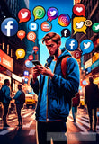 A Man Looking At A Phone. Ai Artwork