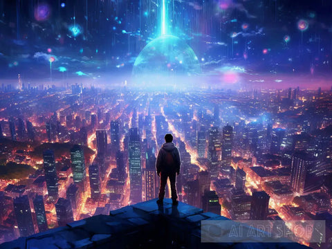 A Man Stands On The Rooftop Of A Tall Building Ai Artwork