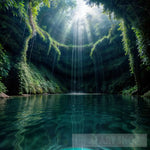 A Massive Crystal - Clear Cenote Hidden Deep Within A Tropical Jungle. Nature Ai Art