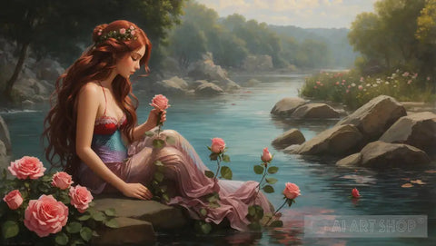 A Mermaid By The River Ai Painting