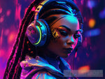 A Mesmerizing Portrait Of An Ebony Girl Immersed In A Neon-Lit Cyberpunk World Ai Artwork