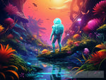 A Mind-Bending 3D Illustration Of A Psychedelic Jungle Astronaut Standing On The Edge Neon-Lit