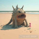 A Monster Under The Sand On A Beach Ai Painting