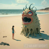 A Monster Under The Sand On A Beach Ai Painting