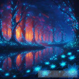 A Mystical Forest At Twilight: Ancient Trees Adorned With Bioluminescent Flowers Casting An