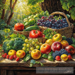 A Painting Of Fruits And Vegetables On Table Landscape Ai Art