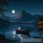 A Painting Of Lake At Night With Full Moon Nature Ai Art