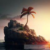 A Palm Tree On A Rock At Sunrise 2 Nature Ai Art