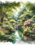 A Peaceful Garden Sanctuary - Watercolor Nature-Inspired Tranquil Ambiance Painting Soft Color