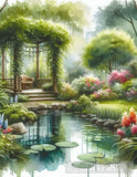 A Peaceful Garden Sanctuary - Watercolor Nature-Inspired Tranquil Ambiance Painting Soft Color