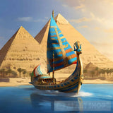 A Pharaonic Boat Traveling In The Nile River Next To Pyramids Ai Artwork