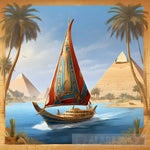 A Pharaonic Boat Traveling In The Nile River Next To Pyramids Ai Artwork