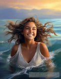 A Picture Of A Beautiful Girl On Waterfall And Wonderful View Ai Painting