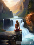 A Picture Of A Beautiful Girl On Waterfall And Wonderful View Ai Painting