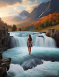 A Picture Of A Beautiful Girl On Waterfall And Wonderful View Ai Painting