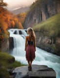 A Picture Of A Beautiful Girl On Waterfall And Wonderful View Ai Painting